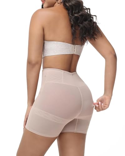 SHAPSHE High Waist Tummy Control Shapewear Shorts with Front Hooks - color: Tan, size: X-Small