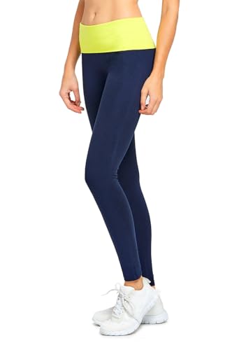 MOPAS Yoga Leggings Capri Shorts with Fold Over Solid Waistband - color: Navy