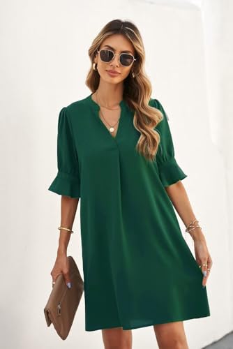 QACOHU Womens Summer Casual V Neck Shift Mini Dress - color: A0-dark Green, size: Large