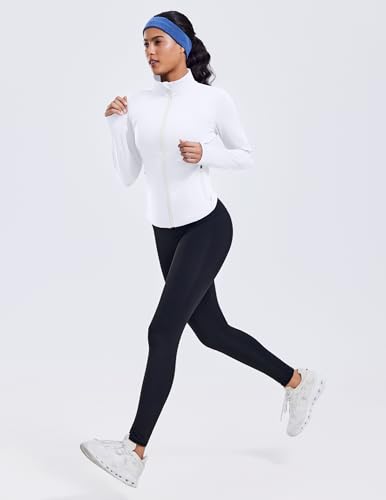 PINSPARK Women's Cropped Workout Jacket Lightweight Full Zip Running Jacket - color: White, size: Small