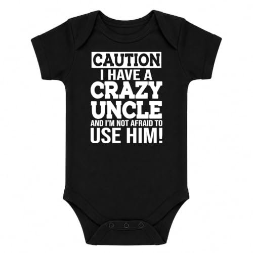 CBTwear Caution I Have a Crazy Uncle Funny Baby Bodysuit - color: Black, size: 12 Months