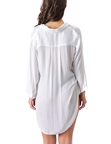 TOUSYEA Soft Women's Sleepshirt Oversized Button Down Swimsuit Cover Ups - color: C White, size: Small