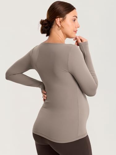 MOMANDA Square Neck Maternity Tops - color: Khaki Taupe, size: Small