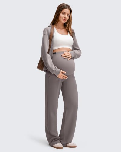 G4Free EverGoing Fleece Lined Maternity Wide Leg Pants Pregnancy Trousers - color: Taupe, size: X-Small