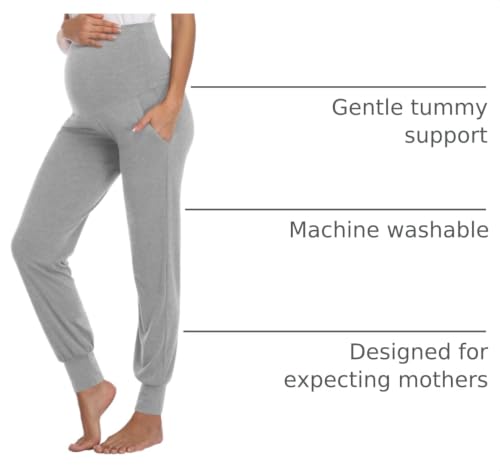AMPOSH Women's Maternity Pants Stretchy Lounge Workout Sweatpants Casual Loose Comfy Pregnancy Joggers with Pockets - color: Heather Gray, size: Medium