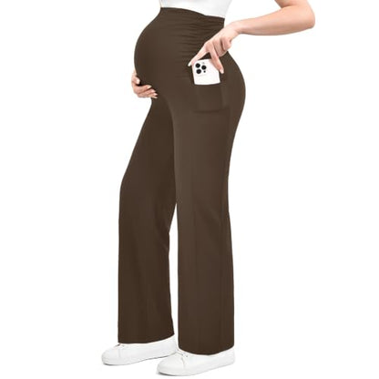 Ipletix Maternity Work Wide Leg Lounge Pants - color: Khaki, size: Large