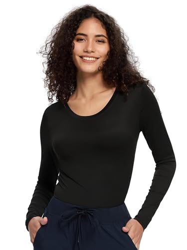 COZYFIT 3 Pack Underscrub Long Sleeve Women, Scrubs Undershirts, Crew Neck - color: Black/White/Ceil Blue, size: Medium
