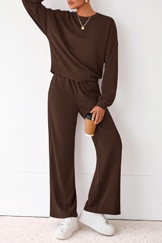 PRETTYGARDEN Women 2 Piece Outfits Fall Sweatsuit Lounge Set - color: Dark Brown, size: XX-Large