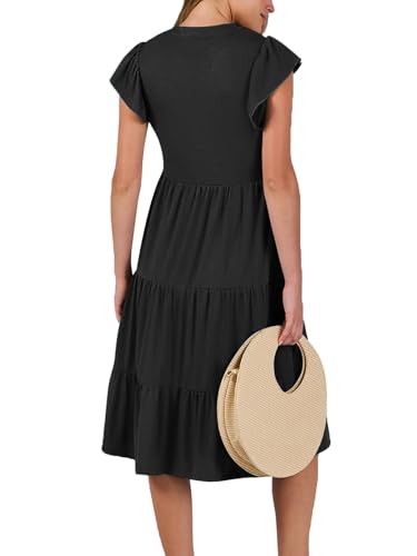 CzzzyL Womens Nursing Midi Dress Breastfeeding Sleeveless Tiered Pockets - color: Black, size: Small