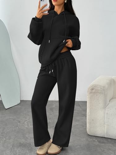 Trendy Queen Womens 2 Piece Lounge Sweat Sets Matching Sweatsuits - color: Black, size: Small