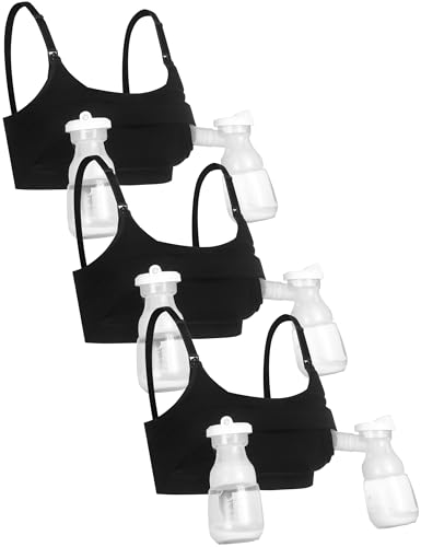 GXXGE 3Pack Hands Free Pumping Bra, Adjustable Pumping & Nursing Bra with EasyClip for All Breast Pumps Cotton Sleep Bra - color: 3*black, size: Small