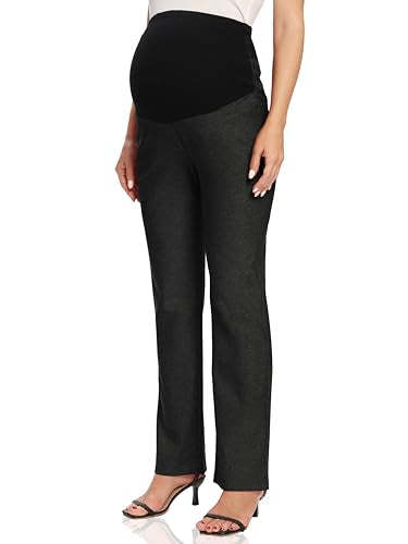 Foucome Women's Maternity Pants Over Belly Dress Work Pants - color: Dark Melange Grey, size: Medium