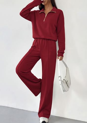 PRETTYGARDEN Women's Lounge Sets 2 Piece Outfits Sweatsuits - color: Burgundy, size: Medium