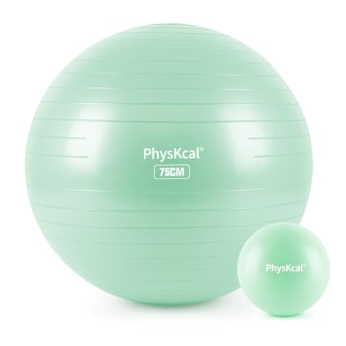 PhysKcal Yoga Ball for Exercise, Pilates Set, 4 Sizes Fitness Ball for Workout, Birthing, Pregnancy, Physical Therapy- Pump Included - color: Light Turqoise, size: L (26-29''/68-75cm)