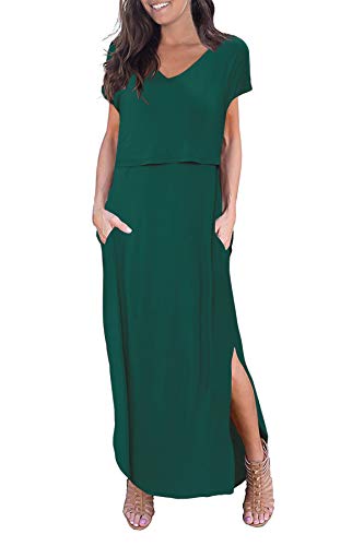 Smallshow Women's Maternity Nursing Dresses Split Long Dress for Breastfeeding - color: Deep Green, size: Small