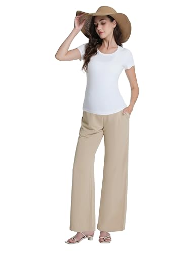 Maternity Pants Wide Leg Pregnancy Palazzo Pants, Khaki, S