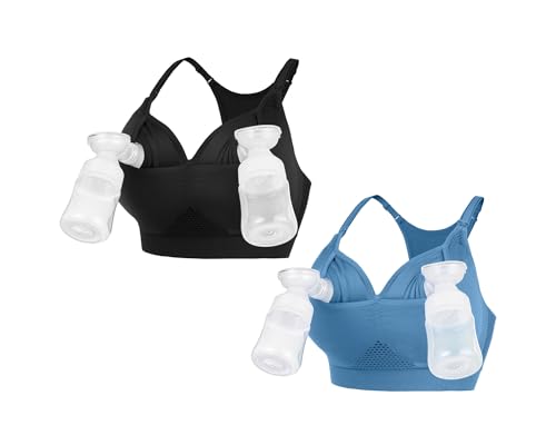 iloveSIA Nursing Bras for Mom Breastfeeding, Seamless Supportive Sleep Bra for Maternity Postpartum S-2XL 3Pack - color: Black+blue, size: XX-Large
