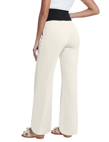 V VOCNI Maternity Pants Wide Leg Palazzo Flowy Pants - color: Beige, size: X-Large
