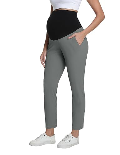 Foucome Womens Maternity Pants Over Belly Pregnancy Golf Pants - color: Grey, size: Large
