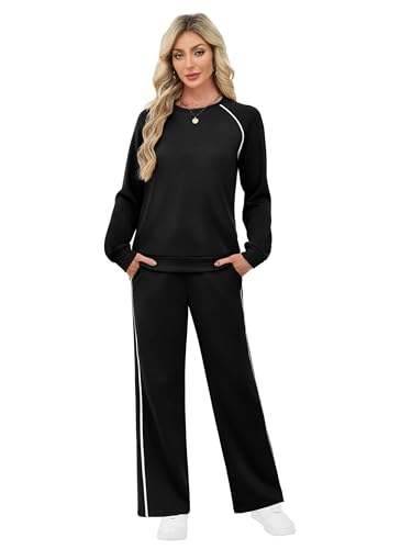 Sampeel Women 2 Piece Lounge Sets Sweatsuit Fall Outfits Matching Sets - color: Black, size: Large