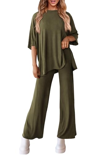 PRETTYGARDEN Two Piece Sets for Women Lounge Matching Set - color: Army Green, size: Large