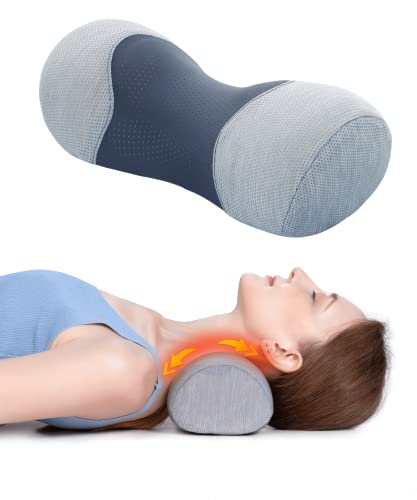 Bespilow Small Neck Roll Pillow for Sleeping, Neck Pillows for Pain Relief - color: 1 Pillow + 1 Pillowcase (Grey)