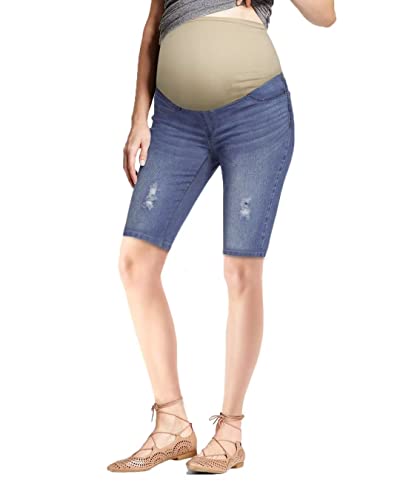Hybrid & Company Women's Maternity Denim Shorts - color: Bermuda-bm4822rpwc-mediumblue, size: Medium