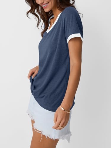 AUTOMET Womens Short Sleeve T-Shirts V Neck Summer Tops Comfy Clothes 2026 - color: Navy, size: X-Large