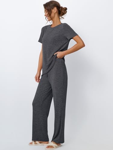 LILLUSORY Womens Lounge Sets 2 Piece Matching Travel Outfits - color: Blackgrey, size: Medium