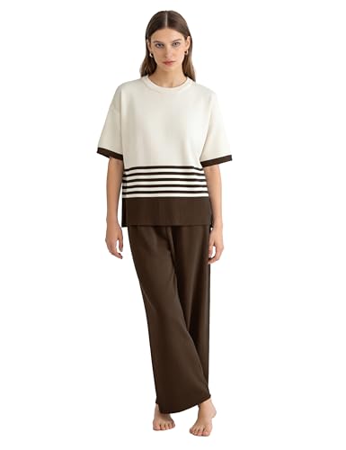 Women's Knit Lounge Sets 2 Piece Pants Sweatsuit - color: Coffee, size: X-Large