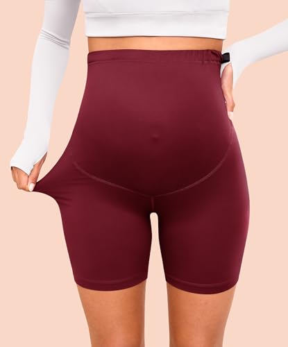 VALANDY Creamlush 4 Pack Maternity Shorts Over the Belly 5"/8" - color: 5 Inch - Black*2/Dark Grey/Wine Red, size: Small
