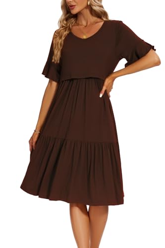 Smallshow Women's Ruffle Maternity Nursing Dress - color: Coffee, size: Medium