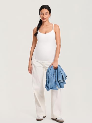 MOMANDA Nursing Tank Tops for Breastfeeding - color: Iceland White, size: Medium