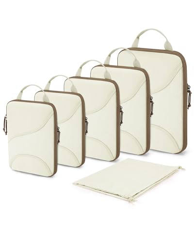 Bagsmart Compression Packing Cubes, Travel Bag Cruise Ship Essentials - color: Cream Beige, size: 6 Set