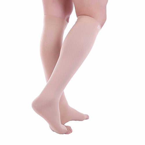 Doc Miller Open Toe Compression Socks 30-40 mmHg for Women & Men, 1 Pair - color: Beige, size: X-Large Tall