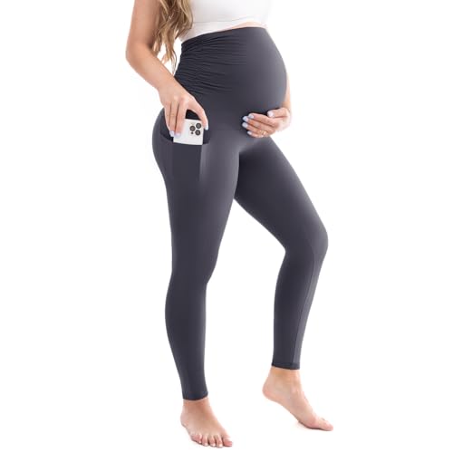 Leafigure Womens Maternity Pants with Pockets Over The Belly - color: Grey, size: X-Large