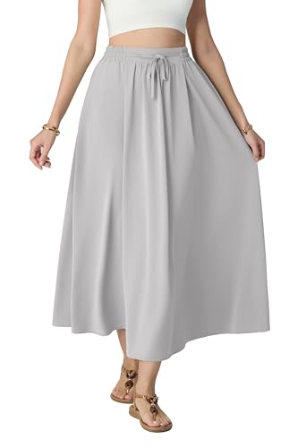 HiMONE Womens Satin Maxi Skirt High Waisted A Line Elegant Long - color: Gray, size: Medium