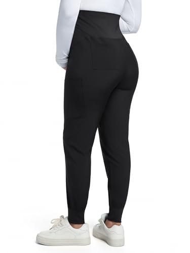COZYFIT Maternity Scrub Pants, Jogger Workwear with 4 Pockets - color: Black, size: Medium