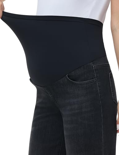Maternity Jeans Wide Leg Loose Pregnancy Denim Pants - color: Washed Black, size: X-Large