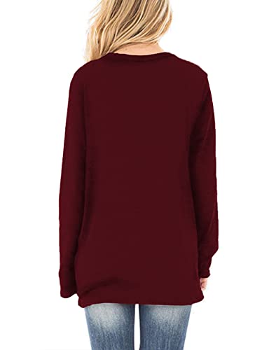 SimpleFun Womens Tops Long Sleeve Shirts V Neck Loose Twist Knot Fall Tunic - color: 02-wine Red, size: Medium
