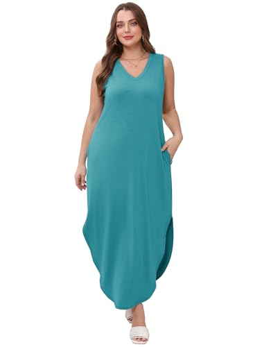 Sampeel Summer Dresses Maxi Dress Vacation Beach Sundresses 2025 with Pockets - color: Blue, size: Medium