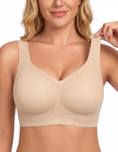 PoseFree Jelly Bras for Women, Wireless No Underwire, Full Coverage Support - color: Nude, size: Large