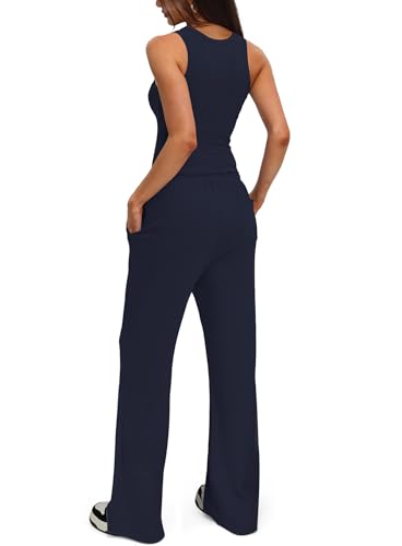 Darong Women's 2 Piece Summer Outfits Sleeveless Matching Lounge Sets - color: Dark Blue, size: X-Small