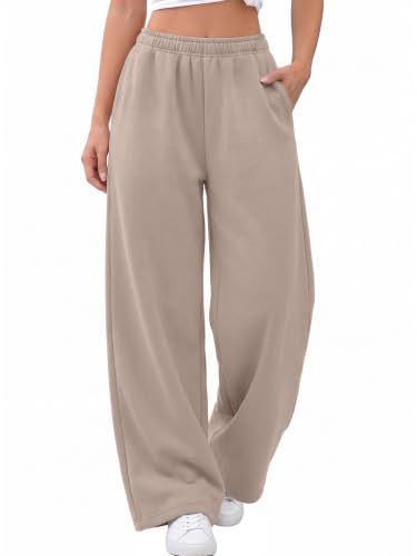 Trendy Queen Womens Wide Leg Fleece Lined Fall Sweatpants - color: Coffeegrey, size: Medium