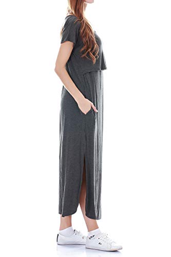 Smallshow Women's Maternity Nursing Dresses Split Long Dress for Breastfeeding - color: Dim Grey, size: X-Large