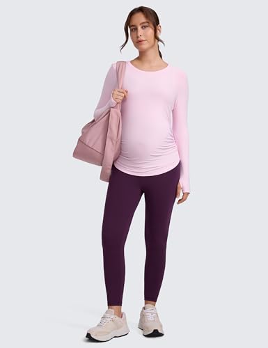 CRZ YOGA Maternity Side Ruched Tops - color: Pink Peony, size: Small