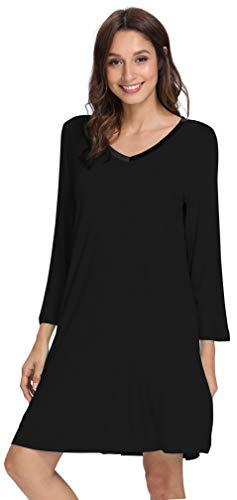 GYS Bamboo Viscose Long Sleeve Nightgowns for Women - color: Black, size: Small