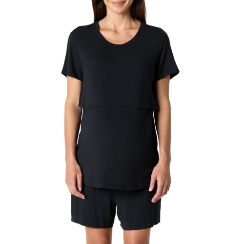 Amazon Essentials Women's Soft Modal Nursing Maternity Sleepwear Pajama Set with Shorts - color: Black, size: Small