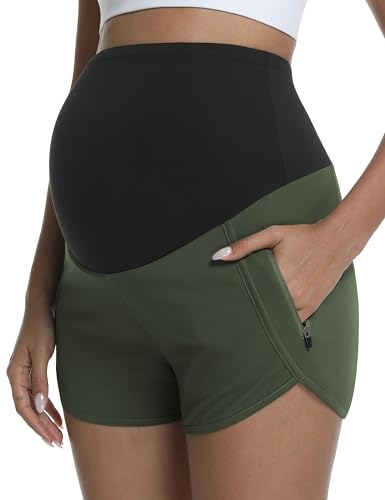 Women's Maternity Running Athletic Shorts - color: Green, size: XX-Large