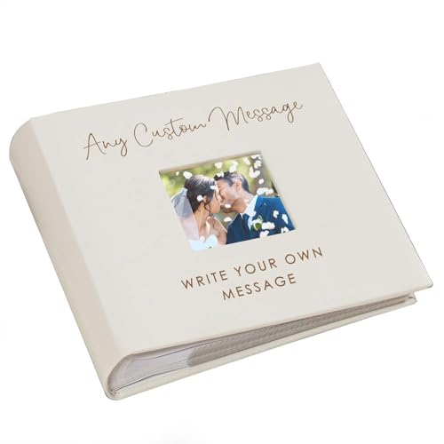 Small Personalized Custom Message Photo Album Cream Leatherette Holds 100 Photos Custom Gift - color: Any Custom Message, size: Cream - Small